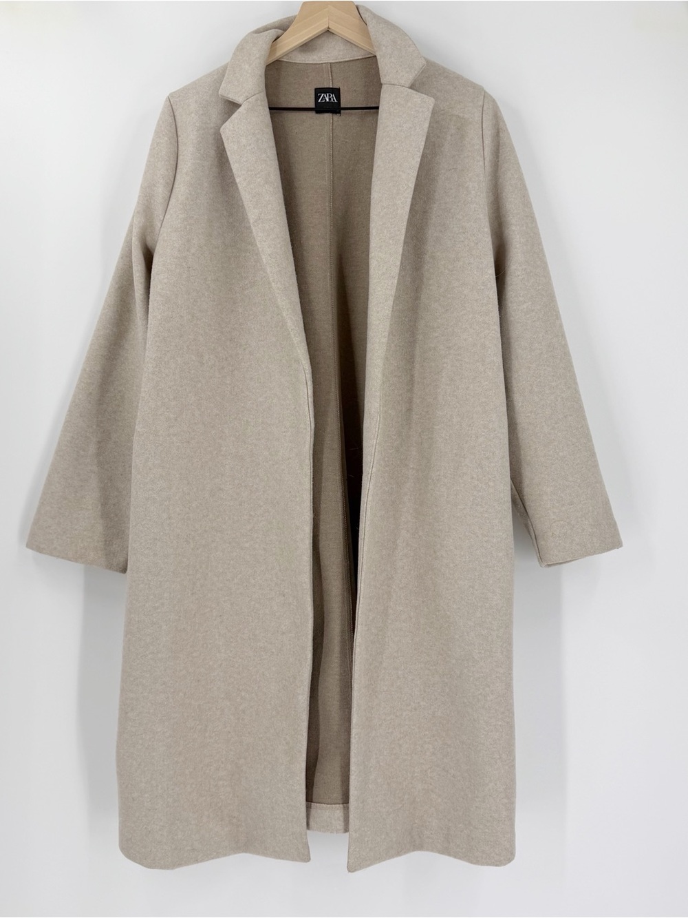 Zara Lapel Coat Sand Marl Cream Overcoat Topcoat Size US XL - Picture 4 of 7